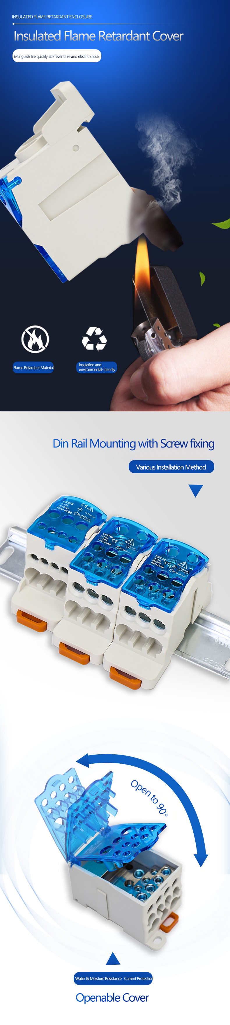 80A  Din Rail Distribution box  terminal block junction box with cover